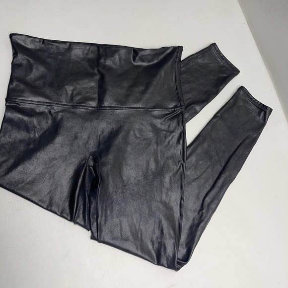 SPANX WOMENS LEGGINGS FAUX LEATHER BLACK SIZE 1X